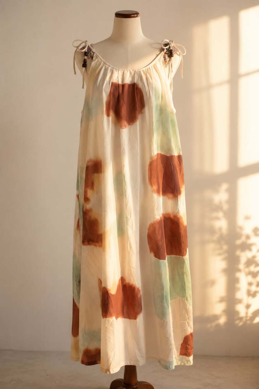 NWT Abstract Watercolor Print Maxi Dress Pockets Size L Costal European Summer